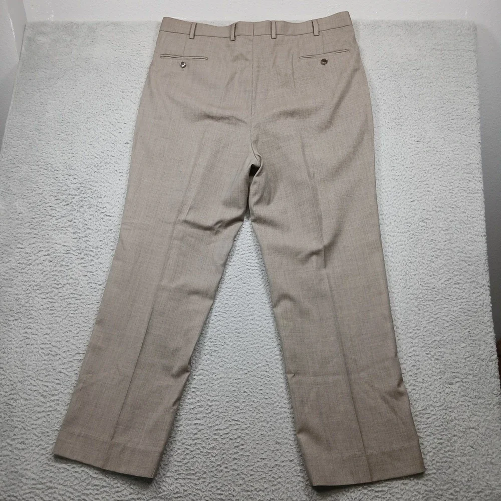 Paul Fredrick Dress Pants‎ Mens 40 Tan Plaid 100% Wool Flat Front Tailored